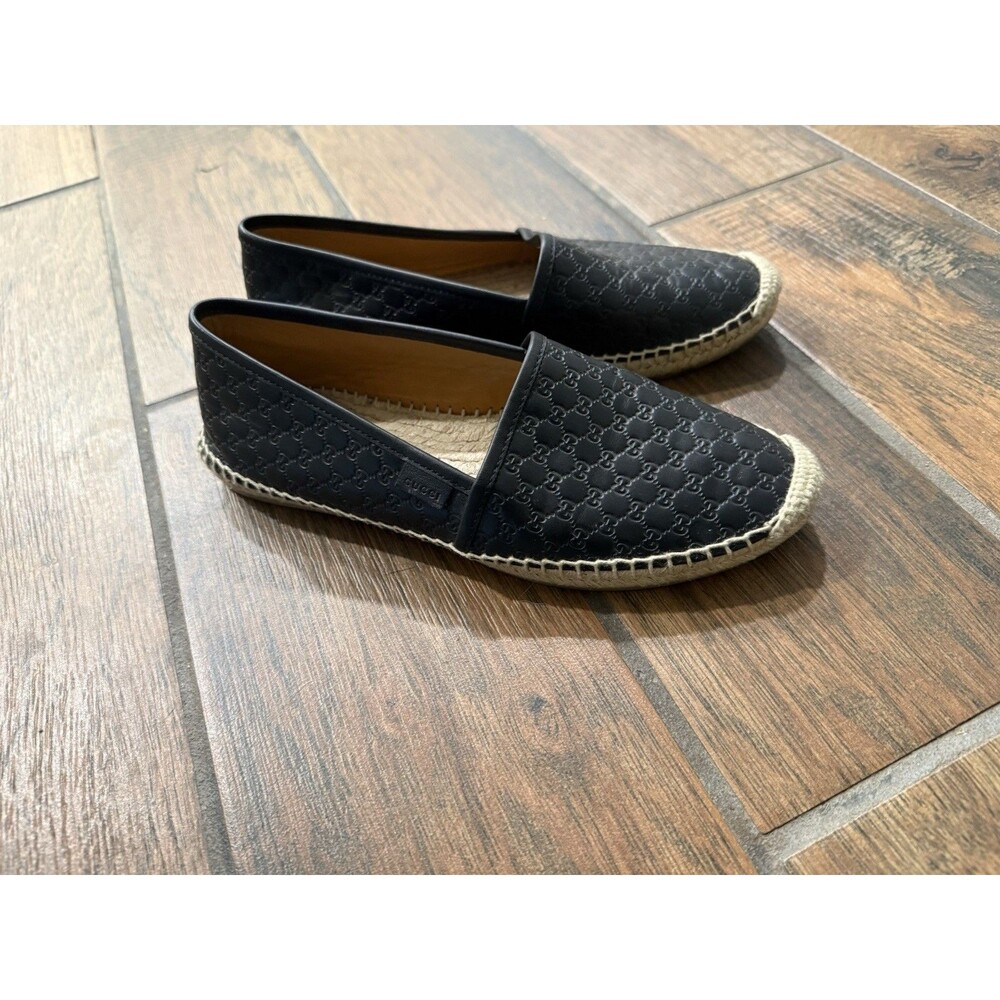 Gucci GG Womens Black Leather Monogram Espadrilles Flats Sz. 38/US 8